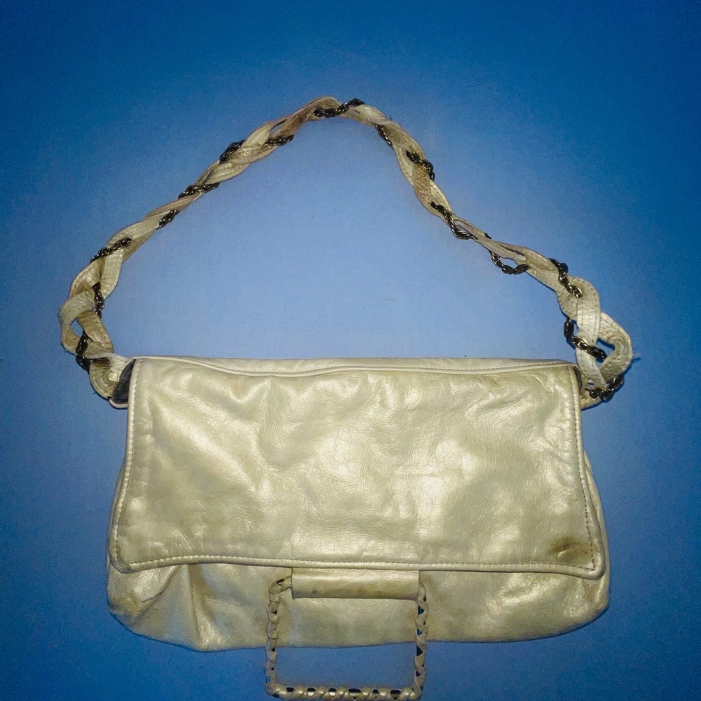 Jas M.B. London Hand Made England Cream Leather Braided Chain Shoulder Bag Hobo